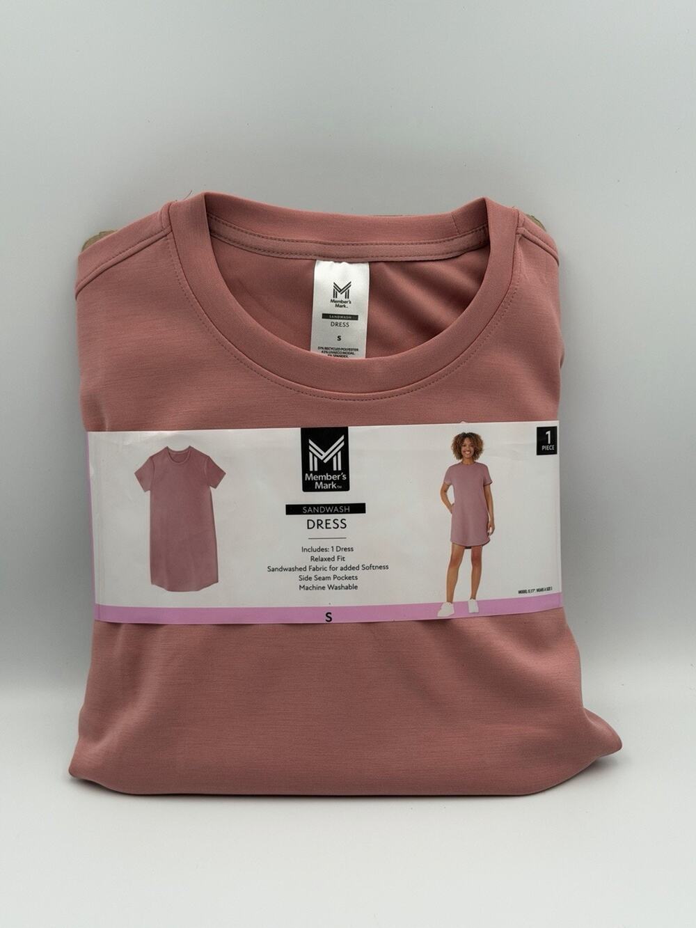 NEW Member's Mark Sandwash Dress Women's SIZE Small Pink Relaxed Fit